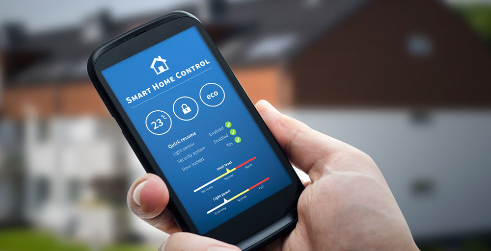 Smart home control screen on a mobile phone.